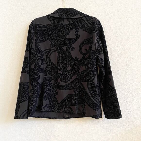 Chico's Black Paisley Neema Flocked Snap Button Long Sleeve Jacket Womans Sz 1 S - Picture 7 of 10